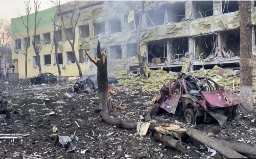 Mariupol after Russian bombing of a children’s and maternity hospital on 9 March 2022 Photo from the Ukrainian military, posted by Reuters