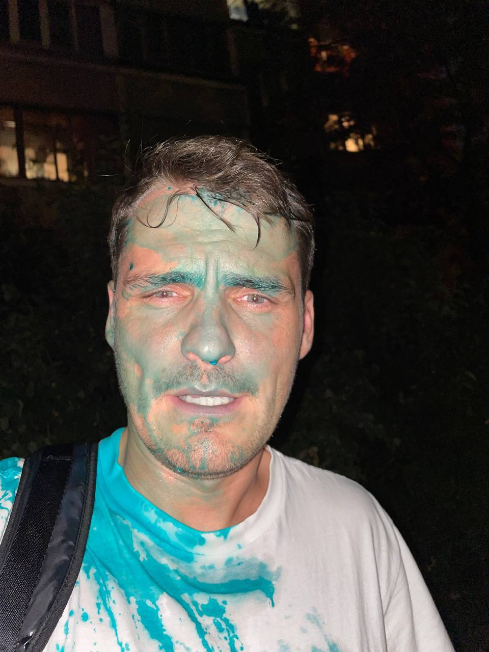 Михайло Баранов Baranov covered in green dye