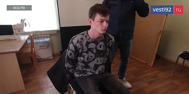 Yevhen Petrushyn in the FSB video which made no attempt to conceal the clear signs that the young Ukrainian had been beaten