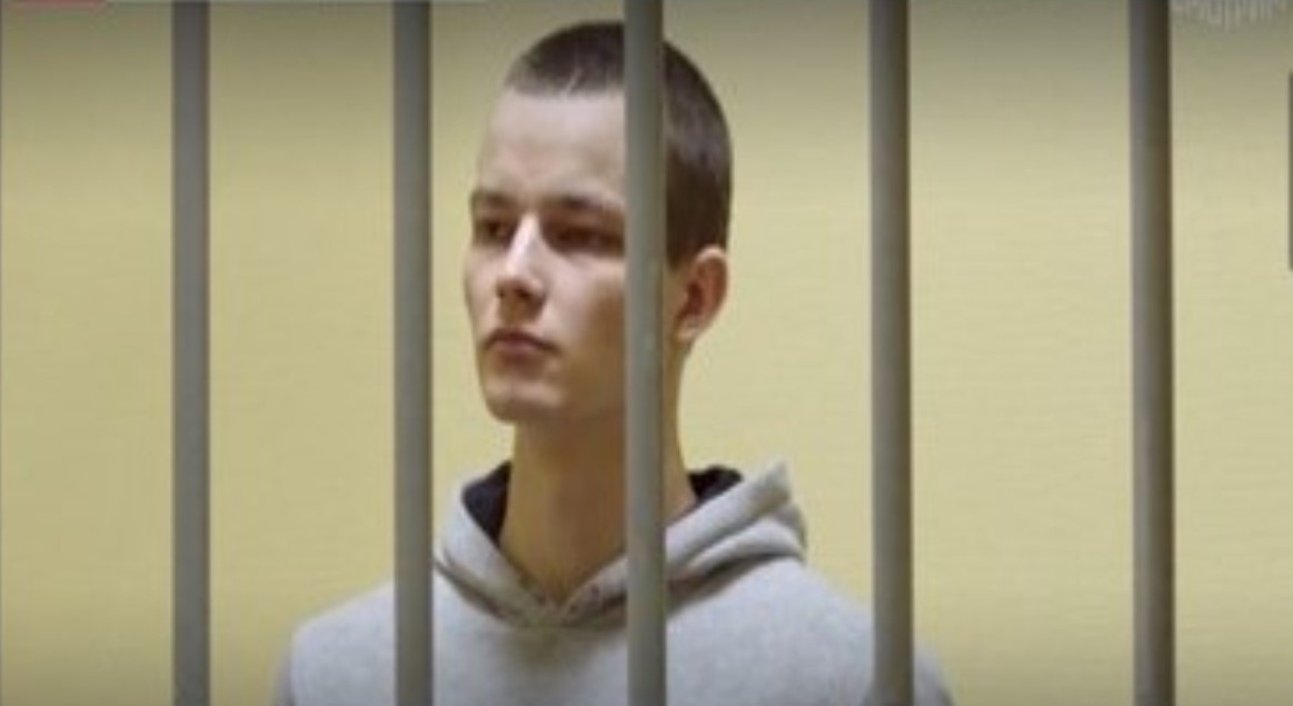 Yevhen Petrushyn during the court sentencing on 19 December Screenshot from a Russian propaganda channel