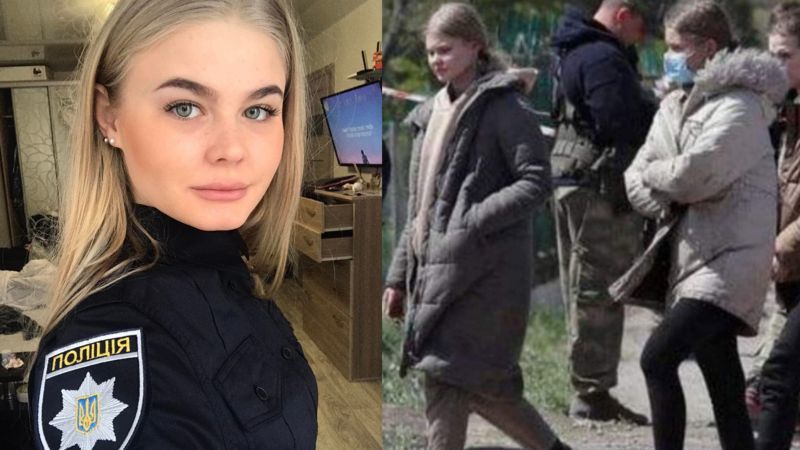 Mariana Checheliuk as a police lieutenant and on 1 May, as she left Azovstal with her 15-year-old sister Alina Photos provided by Mariana’s mother, Natalia