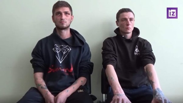 From left Roman Zarubaiev and Artur Nesterenko, from the propaganda video posted by the pro-Kremlin Izvestia