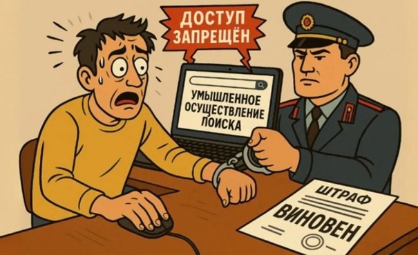 Cartoon on the new legislation Posted by RIA-South, citing open sources. The words on the screen say ’deliberate search’, with the flashing red light reading ’Acess prohibited’