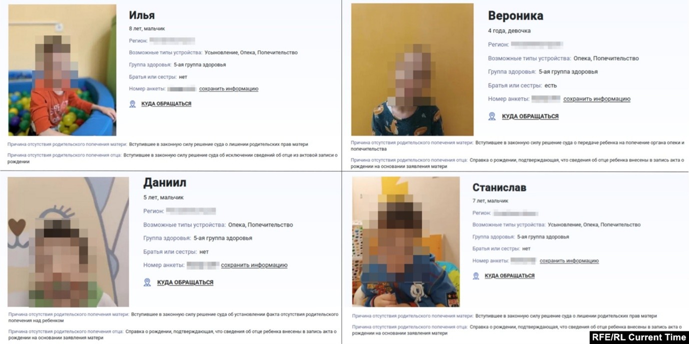 Barn på russisk statlig adopsjonsnettsted Foto RFERL, nåværende tid