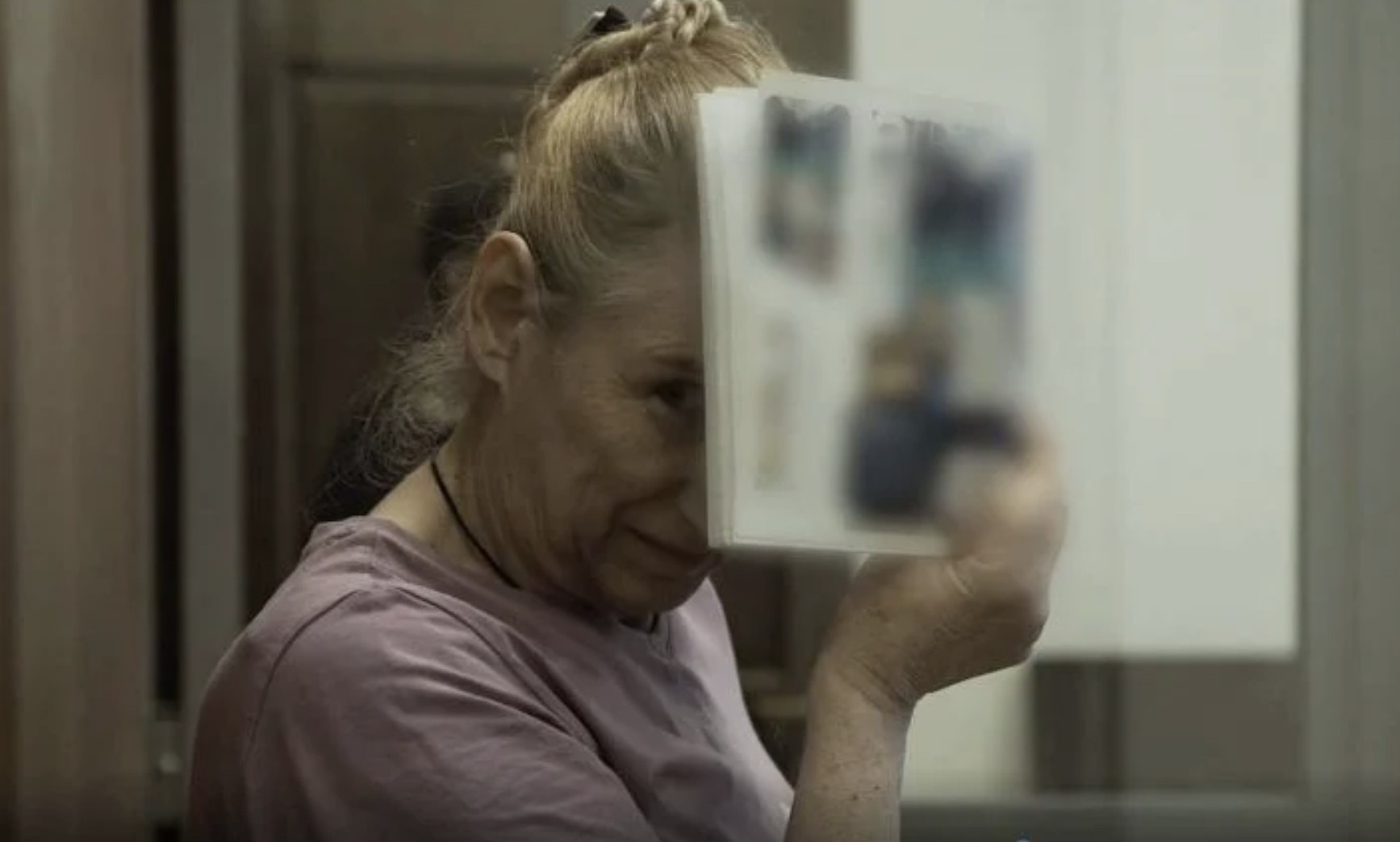 Iryna Levchenko in the occupation ’court’ Screenshot from the video posted by the ’court’